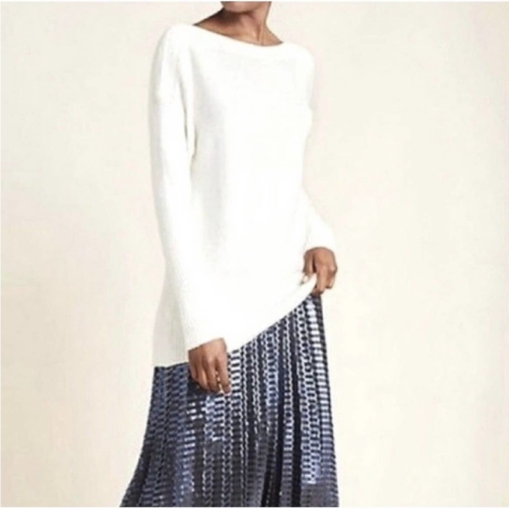 Anthropologie | White Boatneck Long Sleeve Sweater